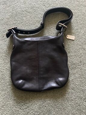 Coach Black Leather Shoulder Bag with Silver Tag